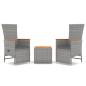 Preview: 3-tlg. Garten-Lounge-Set Grau Poly Rattan & Massivholz Akazie
