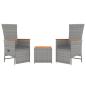 Preview: 3-tlg. Garten-Lounge-Set Grau Poly Rattan & Massivholz Akazie