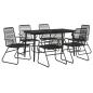Preview: 7-tlg. Garten-Essgruppe Schwarz PVC-Rattan