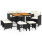 Preview: 9-tlg. Garten-Essgruppe mit Kissen Poly Rattan Schwarz