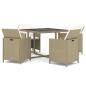 Preview: 5-tlg. Garten-Essgruppe mit Kissen Poly Rattan Beige