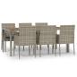 Preview: 7-tlg. Garten-Essgruppe mit Kissen Grau Poly Rattan