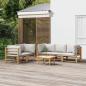 Preview: ARDEBO.de - 6-tlg. Garten-Lounge-Set mit Hellgrauen Kissen Bambus