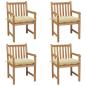 Preview: ARDEBO.de - Gartenstühle 4 Stk. mit Cremeweißen Kissen Massivholz Teak