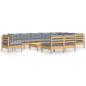 Preview: 11-tlg. Garten-Lounge-Set mit Grauen Kissen Kiefer Massivholz