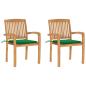 Preview: ARDEBO.de - Gartenstühle 2 Stk. mit Grünen Kissen Massivholz Teak