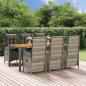 Preview: ARDEBO.de - 7-tlg. Garten-Essgruppe mit Kissen Grau Poly Rattan
