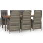 Preview: 7-tlg. Garten-Essgruppe mit Kissen Grau Poly Rattan