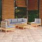 Preview: ARDEBO.de - 6-tlg. Garten-Lounge-Set mit Grauen Kissen Kiefer Massivholz