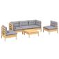 Preview: 6-tlg. Garten-Lounge-Set mit Grauen Kissen Kiefer Massivholz