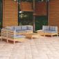 Preview: ARDEBO.de - 8-tlg. Garten-Lounge-Set mit Grauen Kissen Kiefer Massivholz