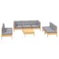 Preview: 8-tlg. Garten-Lounge-Set mit Grauen Kissen Kiefer Massivholz