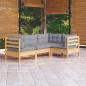 Preview: ARDEBO.de - 4-tlg. Garten-Lounge-Set mit Grauen Kissen Kiefernholz