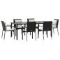 Preview: 7-tlg. Garten-Essgruppe mit Kissen Schwarz Poly Rattan