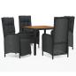 Preview: 5-tlg. Garten-Essgruppe mit Kissen Schwarz Poly Rattan
