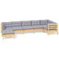 Preview: 7-tlg. Garten-Lounge-Set mit Grauen Kissen Kiefer Massivholz