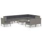 Preview: 11-tlg. Garten-Lounge-Set mit Auflagen Poly Rattan Grau