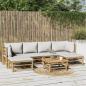 Preview: ARDEBO.de - 7-tlg. Garten-Lounge-Set mit Hellgrauen Kissen Bambus