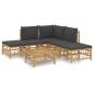 Preview: 6-tlg. Garten-Lounge-Set mit Dunkelgrauen Kissen Bambus