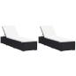 Preview: Sonnenliegen mit Auflage 2 Stk. Poly Rattan Schwarz