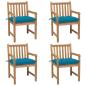 Preview: ARDEBO.de - Gartenstühle 4 Stk. mit Hellblauen Kissen Massivholz Teak