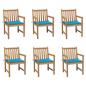 Preview: ARDEBO.de - Gartenstühle 6 Stk. mit Blauen Kissen Massivholz Teak