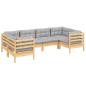 Preview: 6-tlg. Garten-Lounge-Set mit Grauen Kissen Kiefernholz