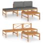 Preview: 4-tlg. Garten-Lounge-Set mit Grauen Kissen Massivholz Teak