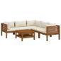 Preview: 6-tlg. Garten-Lounge-Set mit Creme Kissen Massivholz Akazie