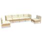 Preview: 6-tlg. Garten-Lounge-Set mit Creme Kissen Massivholz Kiefer