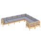 Preview: 9-tlg. Garten-Lounge-Set mit Grauen Kissen Kiefernholz