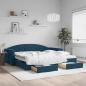Preview: ARDEBO.de - Tagesbett Ausziehbar mit Schubladen Blau 100x200 cm Samt