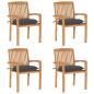 Preview: ARDEBO.de - Stapelbare Gartenstühle mit Kissen 4 Stk. Massivholz Teak