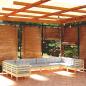 Preview: ARDEBO.de - 10-tlg. Garten-Lounge-Set mit Grauen Kissen Kiefernholz