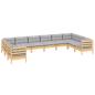Preview: 10-tlg. Garten-Lounge-Set mit Grauen Kissen Kiefernholz