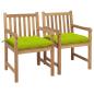 Preview: ARDEBO.de - Gartenst?hle 2 Stk. mit Hellgr?nen Kissen Massivholz Teak