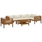 Preview: 7-tlg. Garten-Lounge-Set mit Creme Kissen Massivholz Akazie