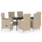 Preview: 7-tlg. Garten-Essgruppe mit Auflagen Beige