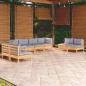 Preview: ARDEBO.de - 8-tlg. Garten-Lounge-Set mit Grauen Kissen Kiefer Massivholz