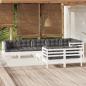 Preview: ARDEBO.de - 9-tlg. Garten-Lounge-Set mit Kissen Weiß Kiefer Massivholz