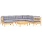 Preview: 8-tlg. Garten-Lounge-Set mit Grauen Kissen Kiefer Massivholz