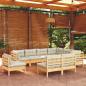 Preview: ARDEBO.de - 9-tlg. Garten-Lounge-Set mit Creme Kissen Massivholz Kiefer