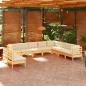 Preview: ARDEBO.de - 10-tlg. Garten-Lounge-Set mit Creme Kissen Massivholz Kiefer