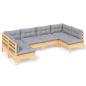 Preview: 6-tlg. Garten-Lounge-Set mit Grauen Kissen Kiefer Massivholz