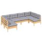 Preview: 6-tlg. Garten-Lounge-Set mit Grauen Kissen Kiefer Massivholz