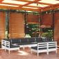 Preview: ARDEBO.de - 9-tlg. Garten-Lounge-Set mit Kissen Weiß Kiefer Massivholz