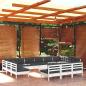Preview: ARDEBO.de - 14-tlg. Garten-Lounge-Set mit Kissen Weiß Kiefer Massivholz