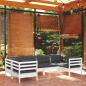 Preview: ARDEBO.de - 6-tlg. Garten-Lounge-Set mit Kissen Weiß Kiefernholz