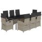 Preview: 9-tlg. Garten-Essgruppe mit Kissen Hellgrau Poly Rattan