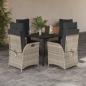 Preview: ARDEBO.de - 5-tlg. Garten-Essgruppe mit Kissen Hellgrau Poly Rattan
